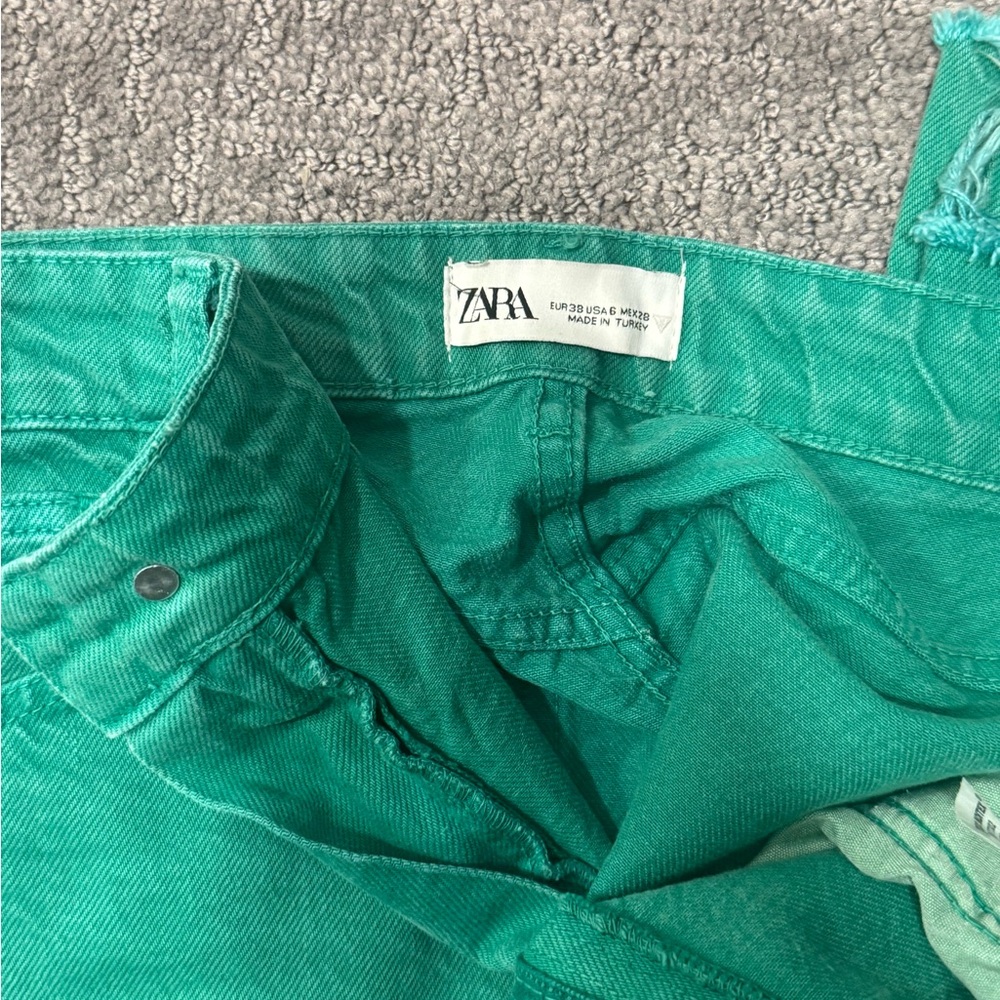 Zara Green Denim Shorts